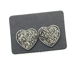 Charcoal Heart Shaped Druzy Earrings Iridescent Studs Heart Shaped Earrings Gray